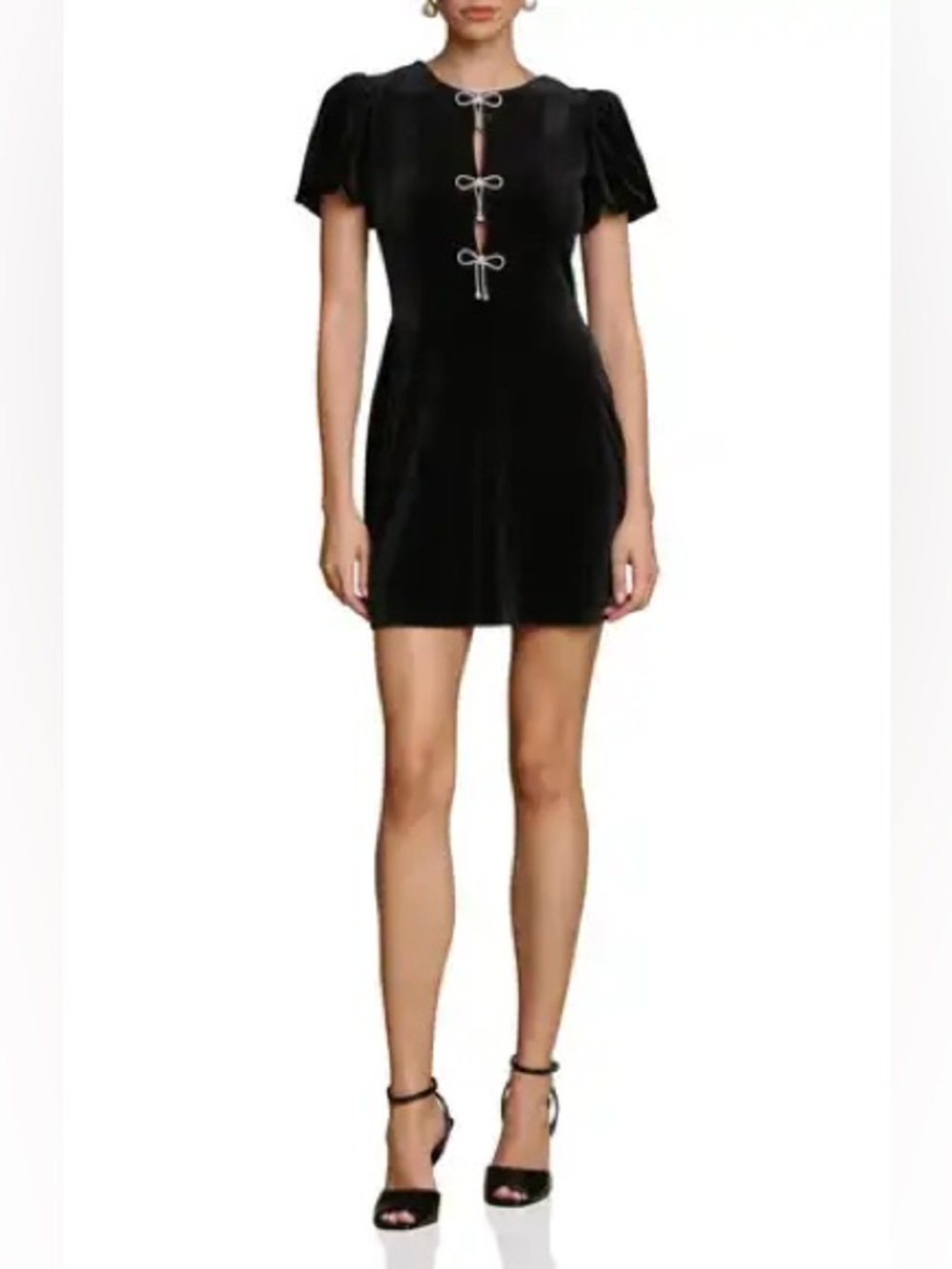 NEE Avec Les Filles Black Velvet Mini Dress with Bow-Tie Closures